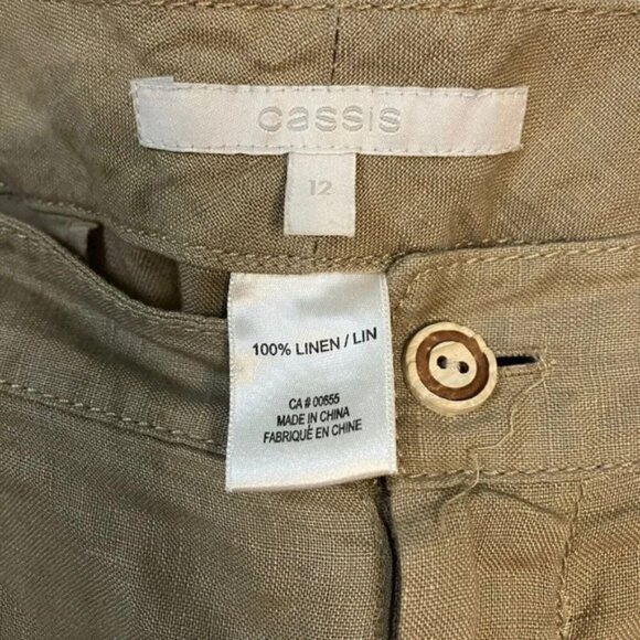 Cassis 100% Linen Tan Pant Capri Pants Neutral Trousers Crop Adjustable Cuff - Picture 5 of 8